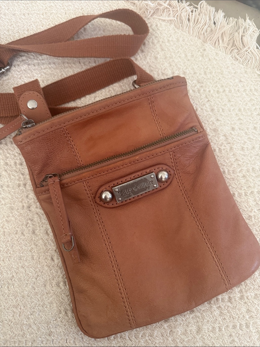Juicy Couture Brown Leather Crossbody Bag with Web Strap
